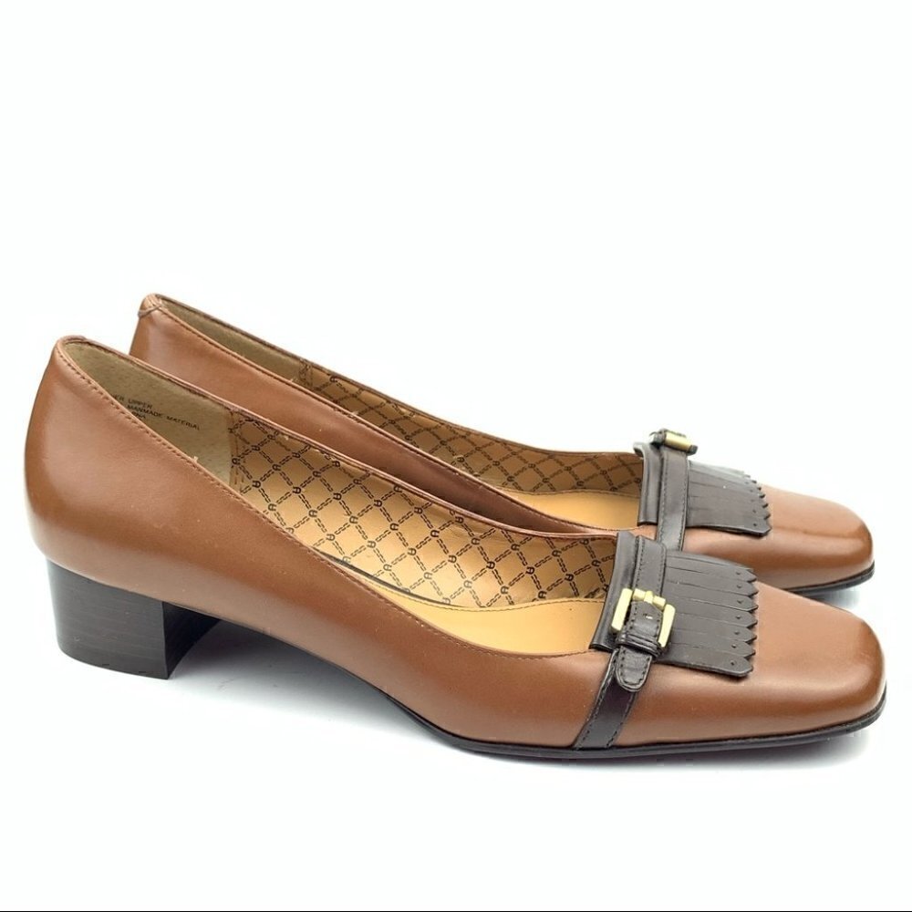Etienne Aigner heels Ariba 8 tan leather kilted